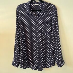 Reitmans Dark Blue Polka Dot Button Down Shirt